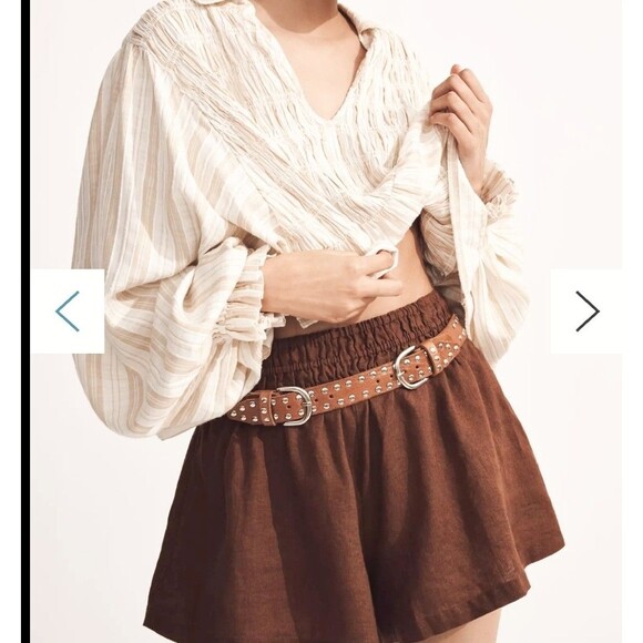 Anthropologie Somerset Linen Shorts in Cocoa Brown L Beachy Smocked New MSRP $98 - Picture 13 of 13